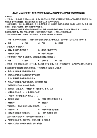 2024-2025学年广东省华南师范大第二附属中学生物七下期末预测试题含解析