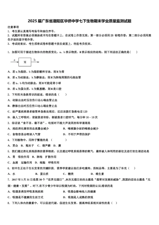 2025届广东省潮阳区华侨中学七下生物期末学业质量监测试题含解析