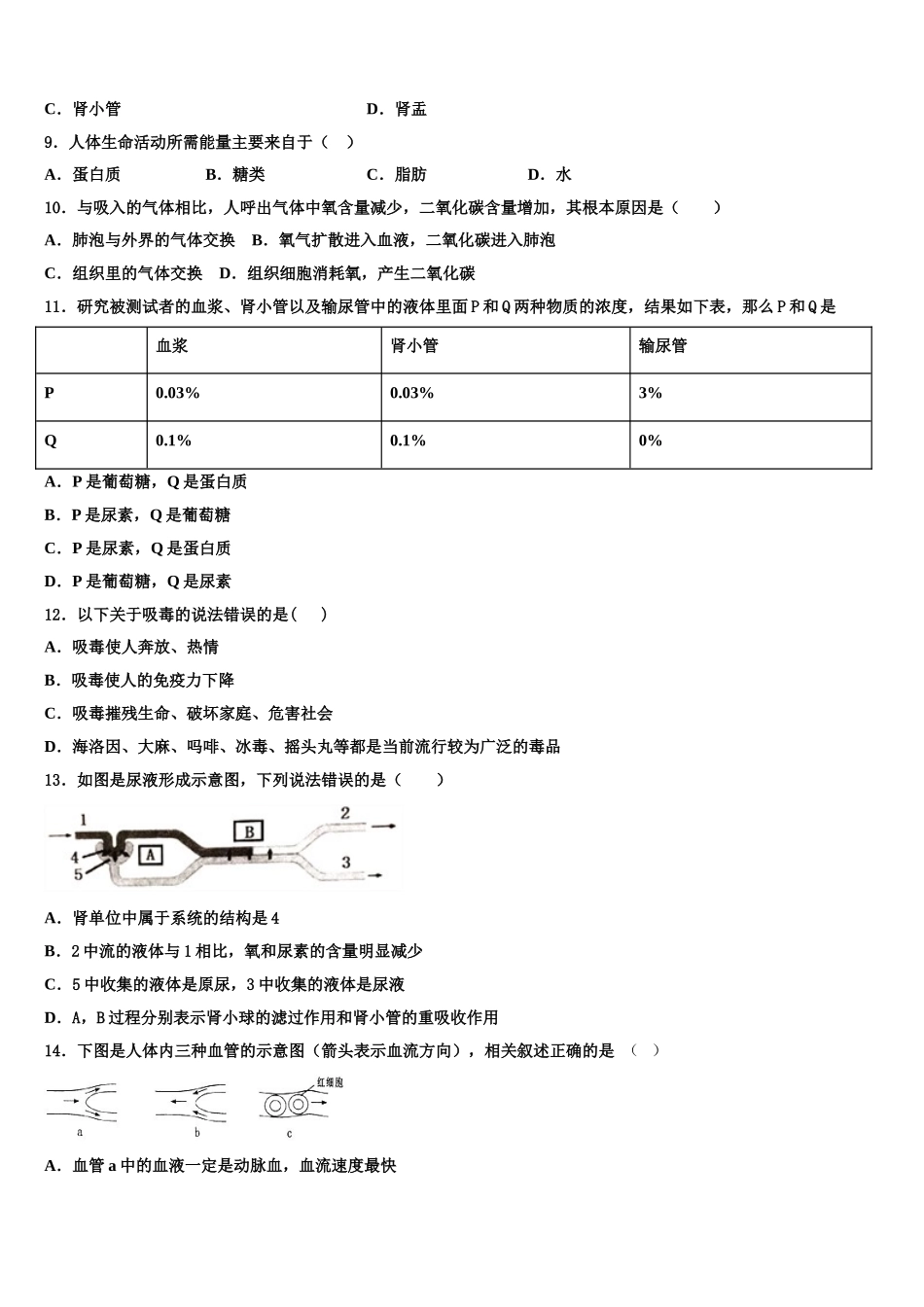 广东省北江实验学校2024-2025学年七年级生物第二学期期末学业水平测试模拟试题含解析_第2页