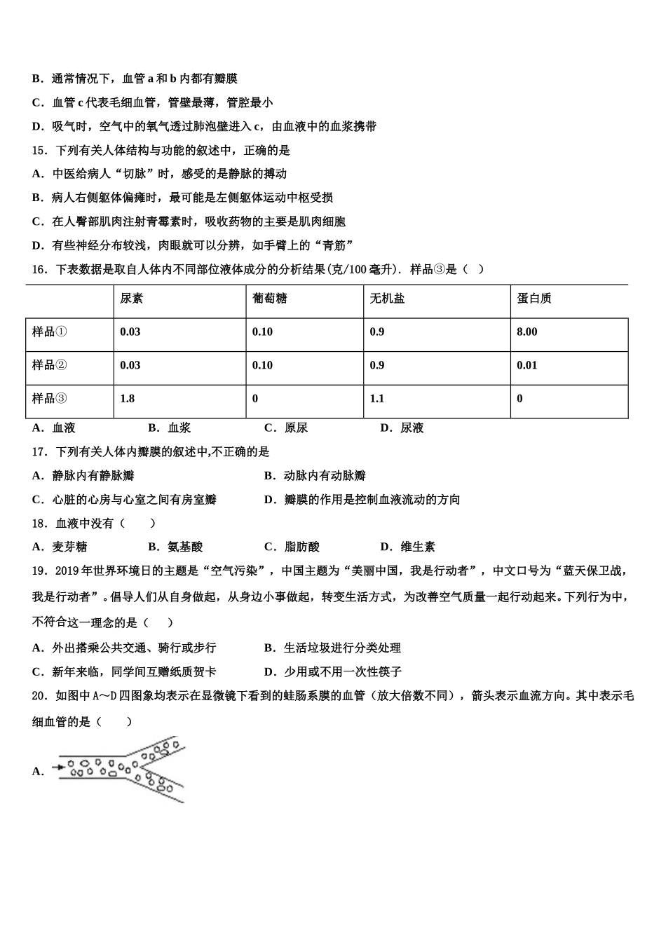 广东省北江实验学校2024-2025学年七年级生物第二学期期末学业水平测试模拟试题含解析_第3页