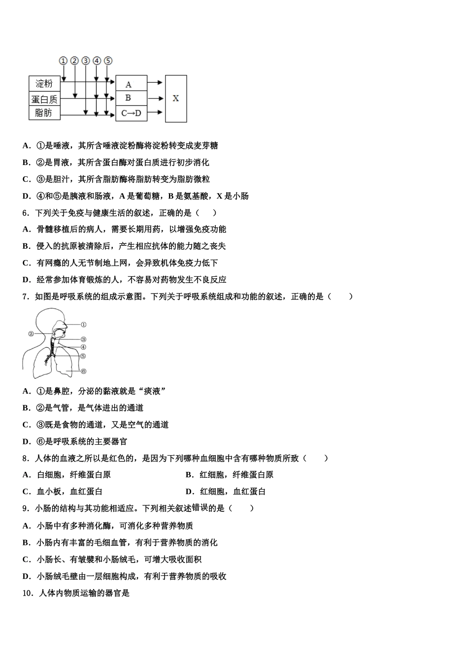 2025年广东省深圳市龙岗区龙岗街道新梓学校七年级生物第二学期期末质量跟踪监视模拟试题含解析_第2页