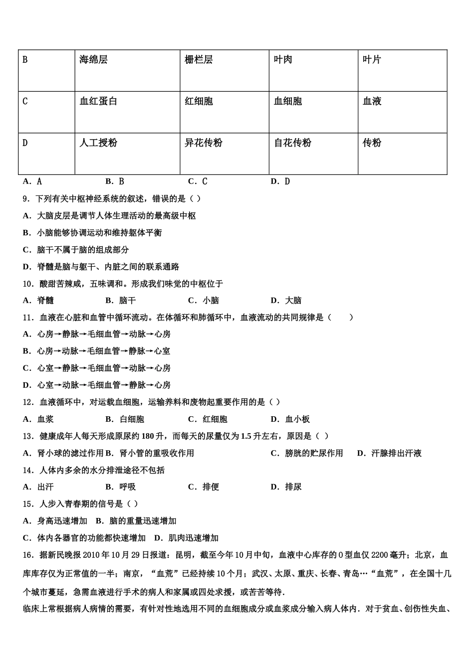 广东省深圳福田区五校联考2024-2025学年生物七年级第二学期期末考试模拟试题含解析_第3页