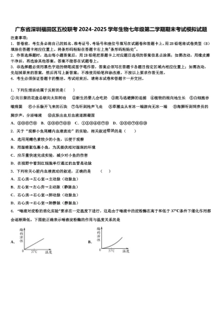 广东省深圳福田区五校联考2024-2025学年生物七年级第二学期期末考试模拟试题含解析