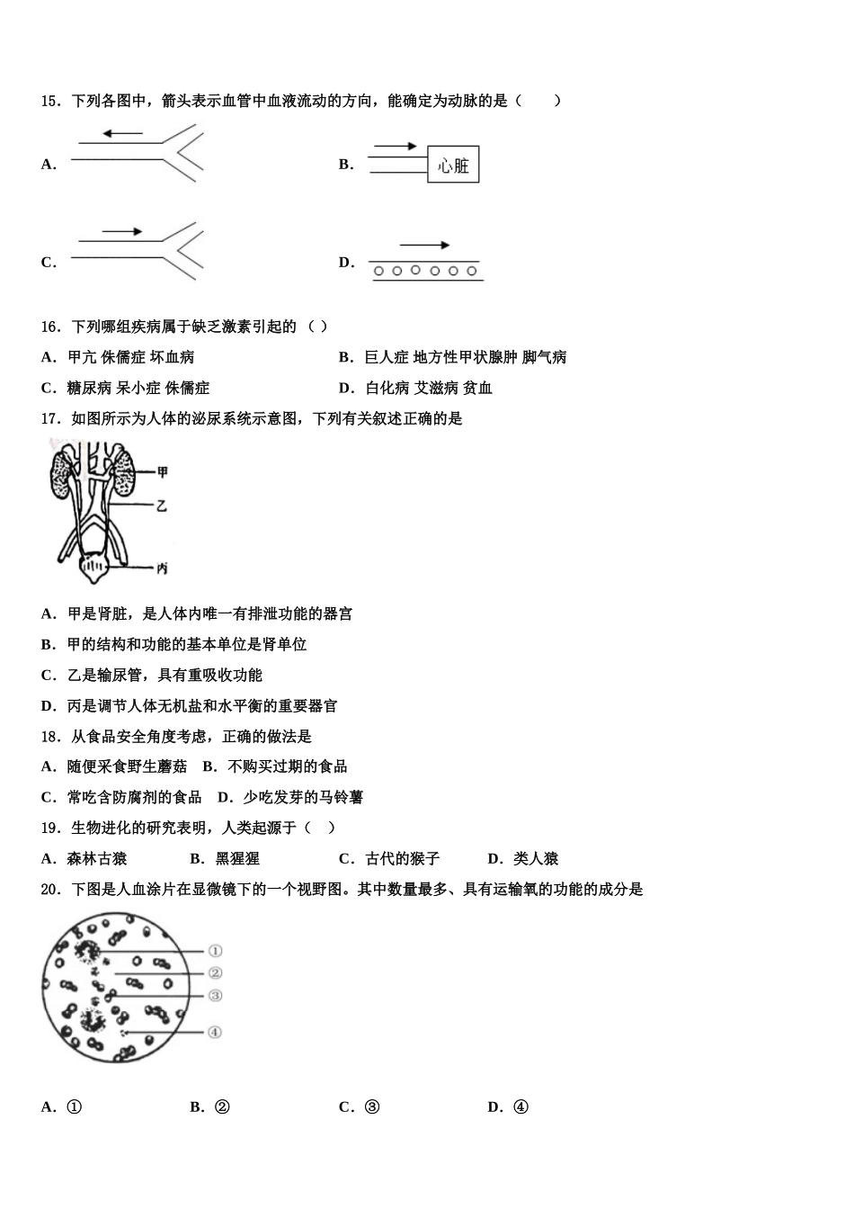 广东省佛山市六峰中学2025届生物七下期末达标检测试题含解析_第3页