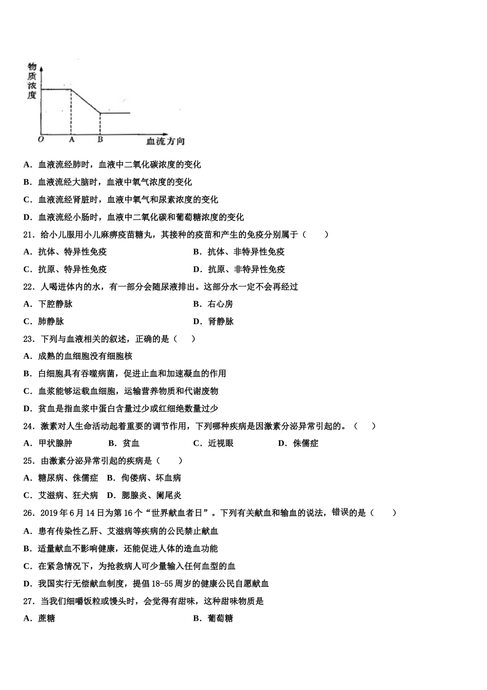 2024-2025学年广东省汕头市东厦中学七年级生物第二学期期末质量跟踪监视模拟试题含解析_第3页