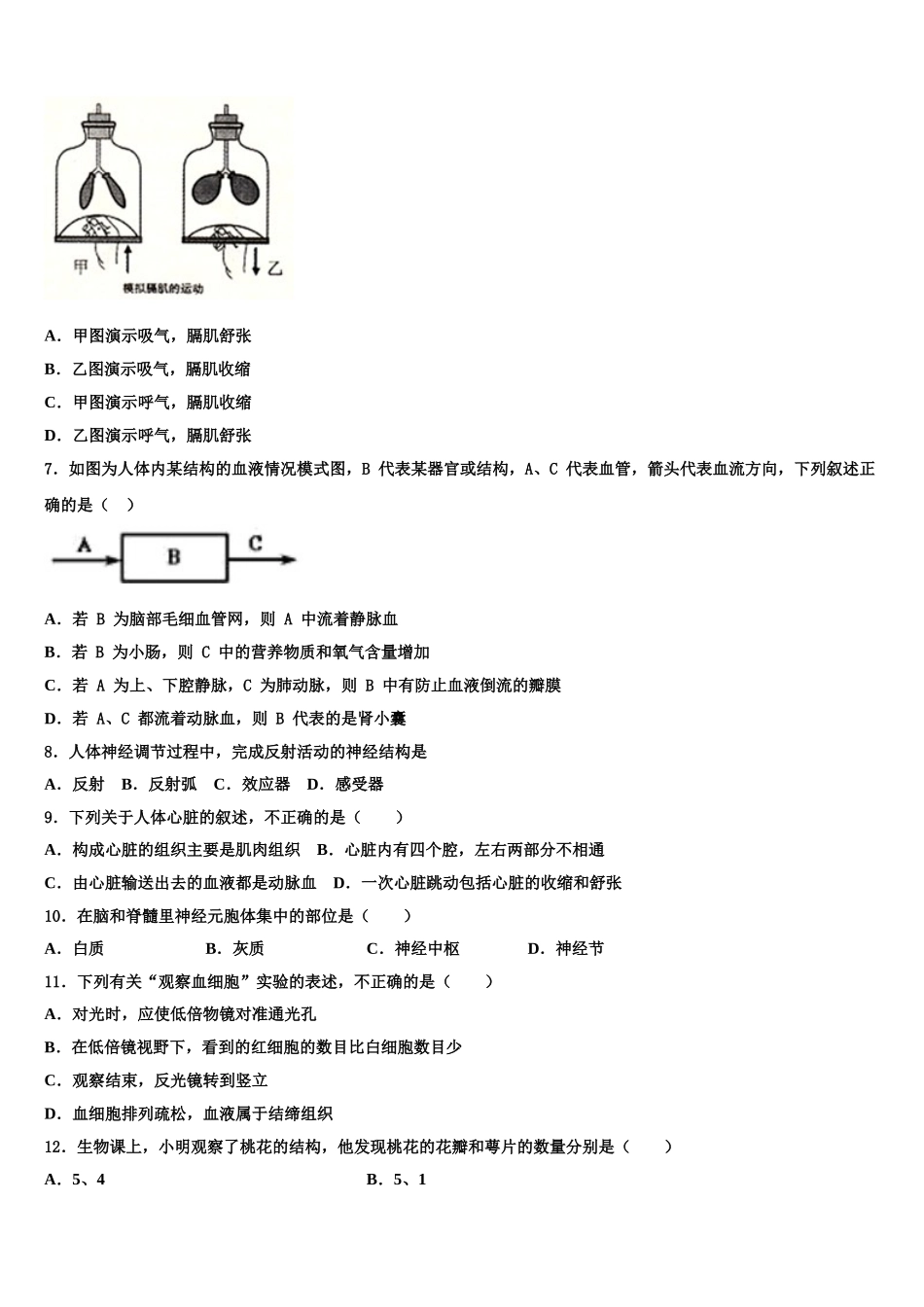 2024-2025学年广东省佛山北外附学校三水外国语学校七年级生物第二学期期末教学质量检测试题含解析_第2页
