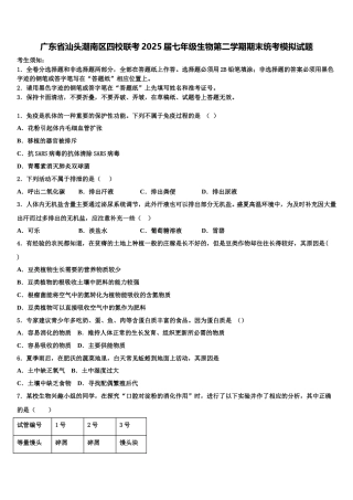 广东省汕头潮南区四校联考2025届七年级生物第二学期期末统考模拟试题含解析