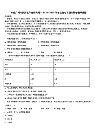 广东省广州市天河区华南师大附中2024-2025学年生物七下期末统考模拟试题含解析