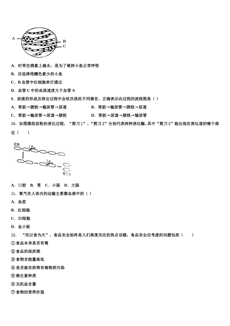 2025年广东省佛山顺德区五校联考七年级生物第二学期期末统考模拟试题含解析_第2页