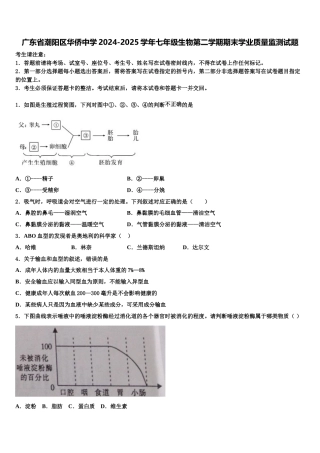 广东省潮阳区华侨中学2024-2025学年七年级生物第二学期期末学业质量监测试题含解析