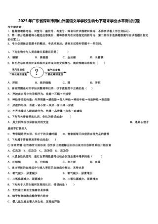 2025年广东省深圳市南山外国语文华学校生物七下期末学业水平测试试题含解析