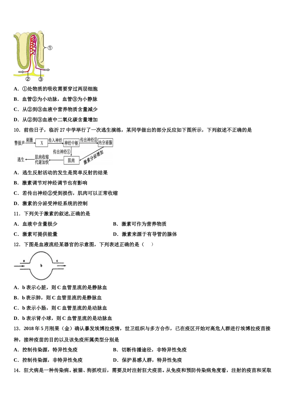 2025届广东省华师附中实验学校生物七年级第二学期期末达标检测模拟试题含解析_第2页