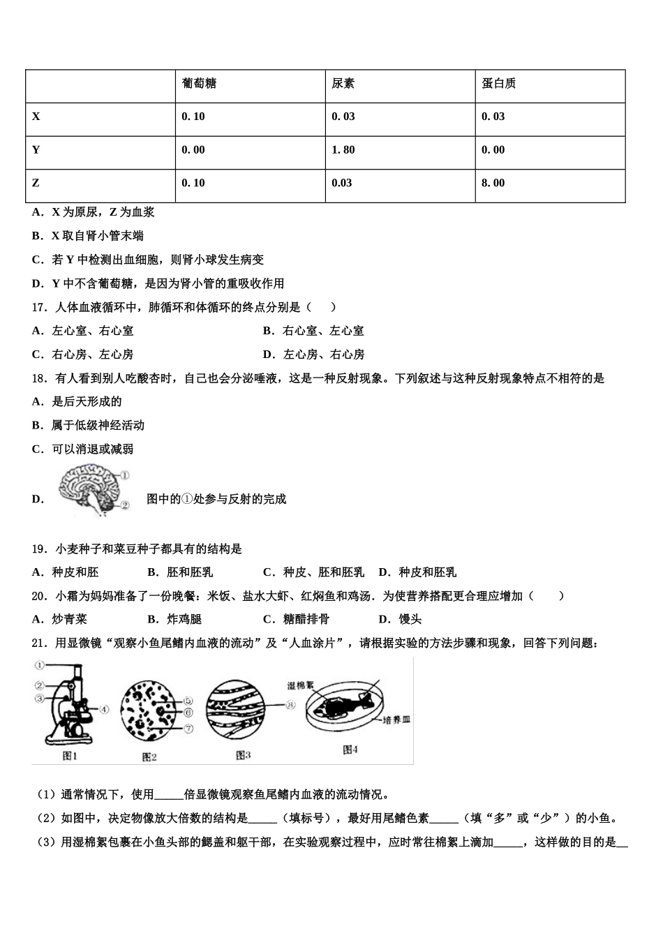 广东省湛江市2025年七年级生物第二学期期末质量跟踪监视试题含解析_第3页
