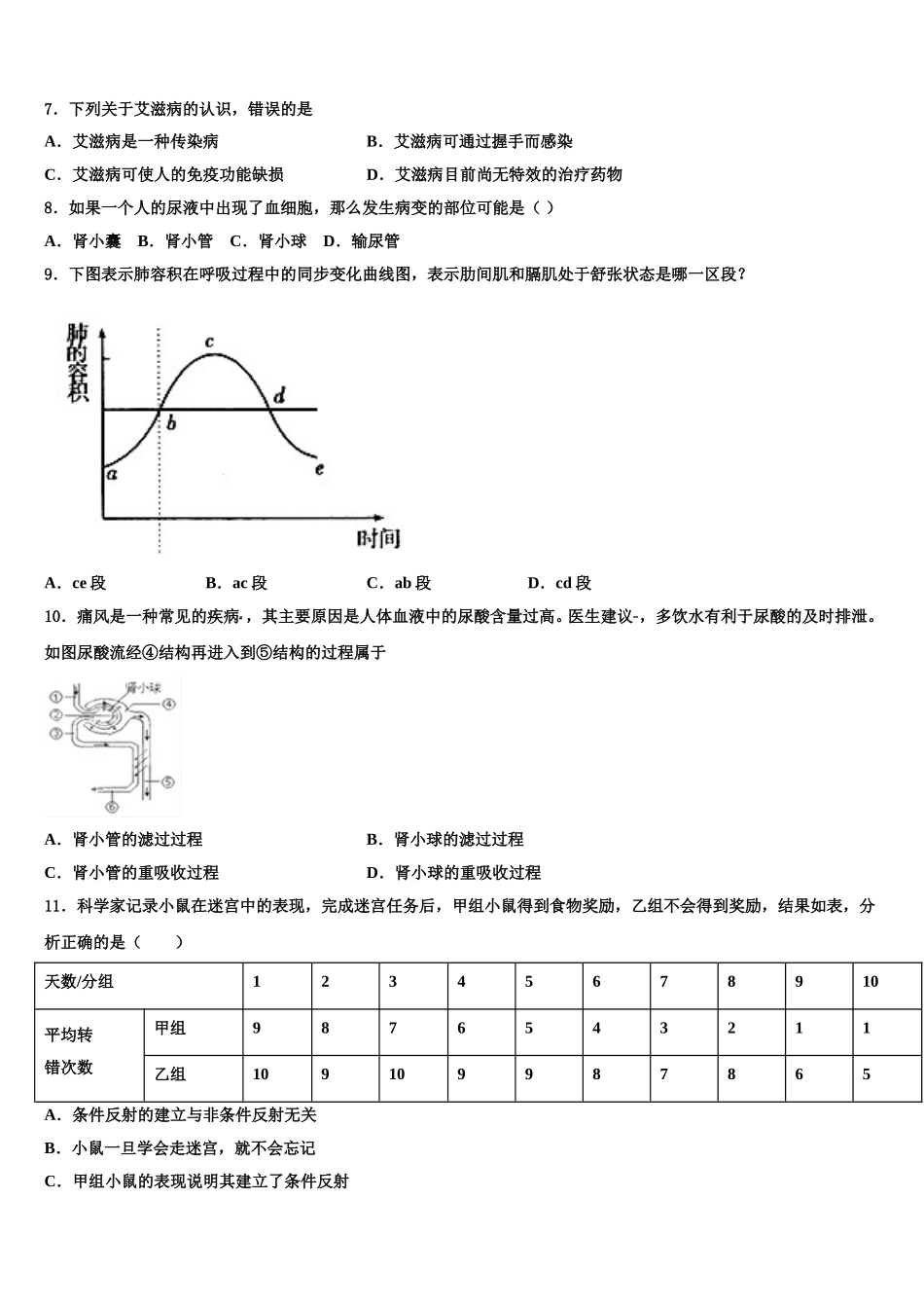 2024-2025学年广东省佛山北外附学校三水外国语学校生物七下期末监测模拟试题含解析_第2页