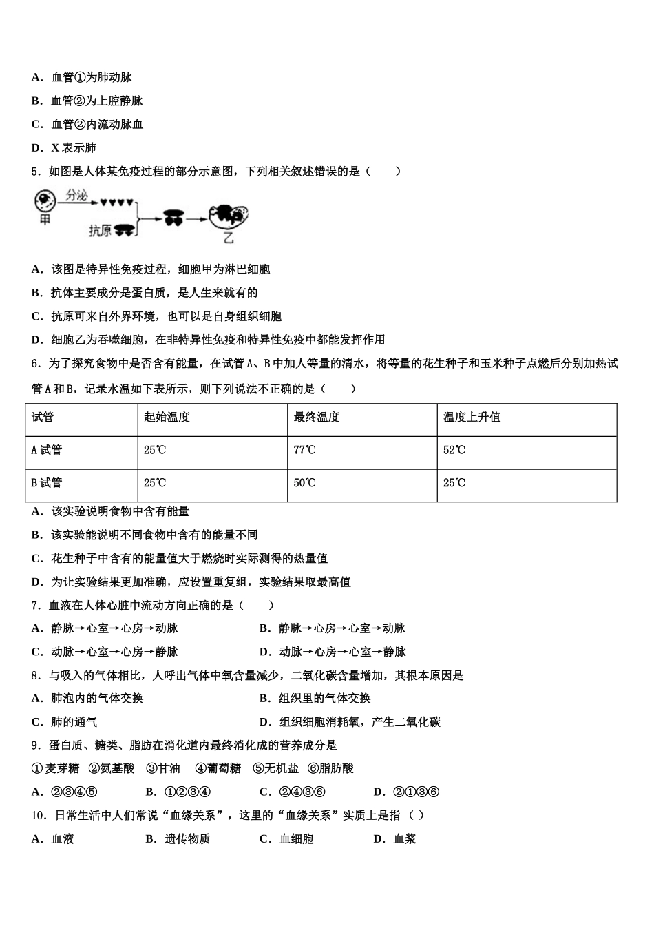 广东省广州市广州大附属中学2025届生物七下期末复习检测试题含解析_第2页