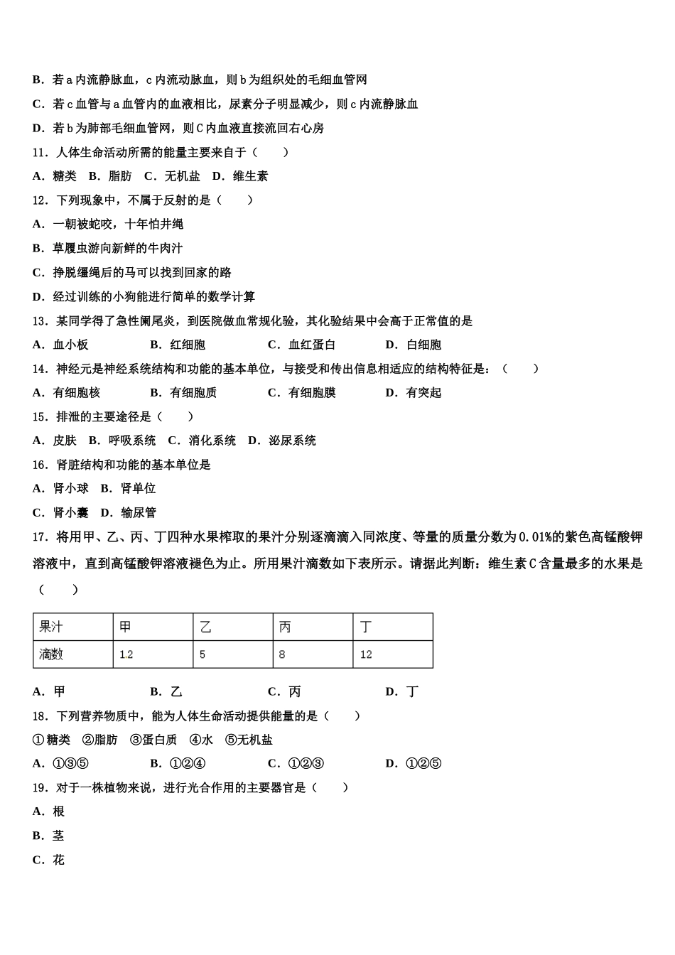 2025年广东省汕头市十四中学生物七下期末经典模拟试题含解析_第3页