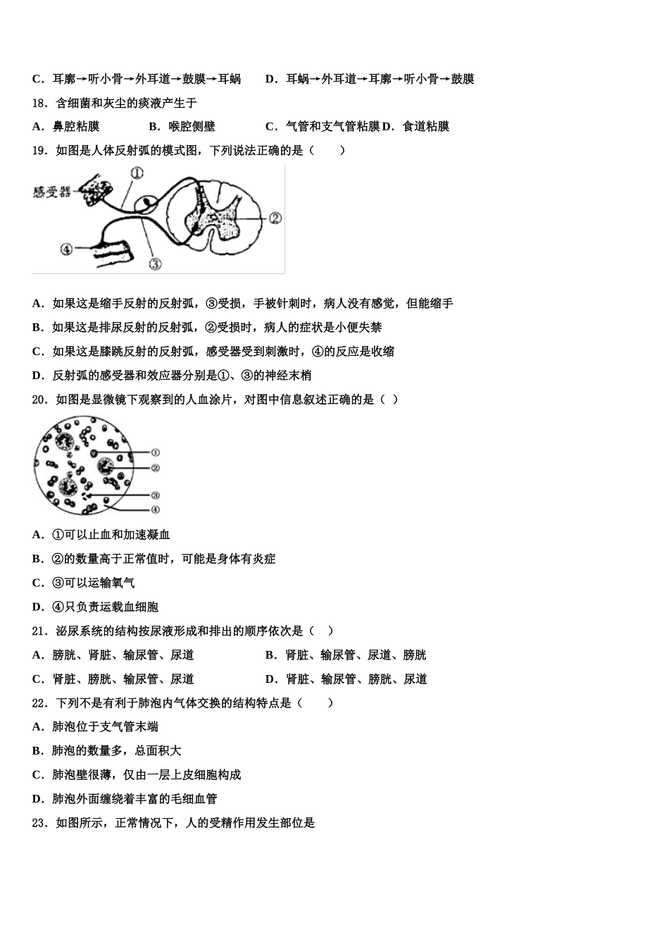 广东省珠海市文园中学2024-2025学年七下生物期末复习检测试题含解析_第3页