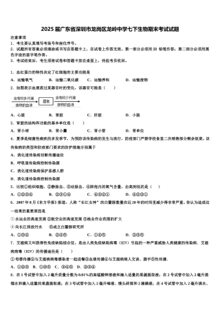 2025届广东省深圳市龙岗区龙岭中学七下生物期末考试试题含解析