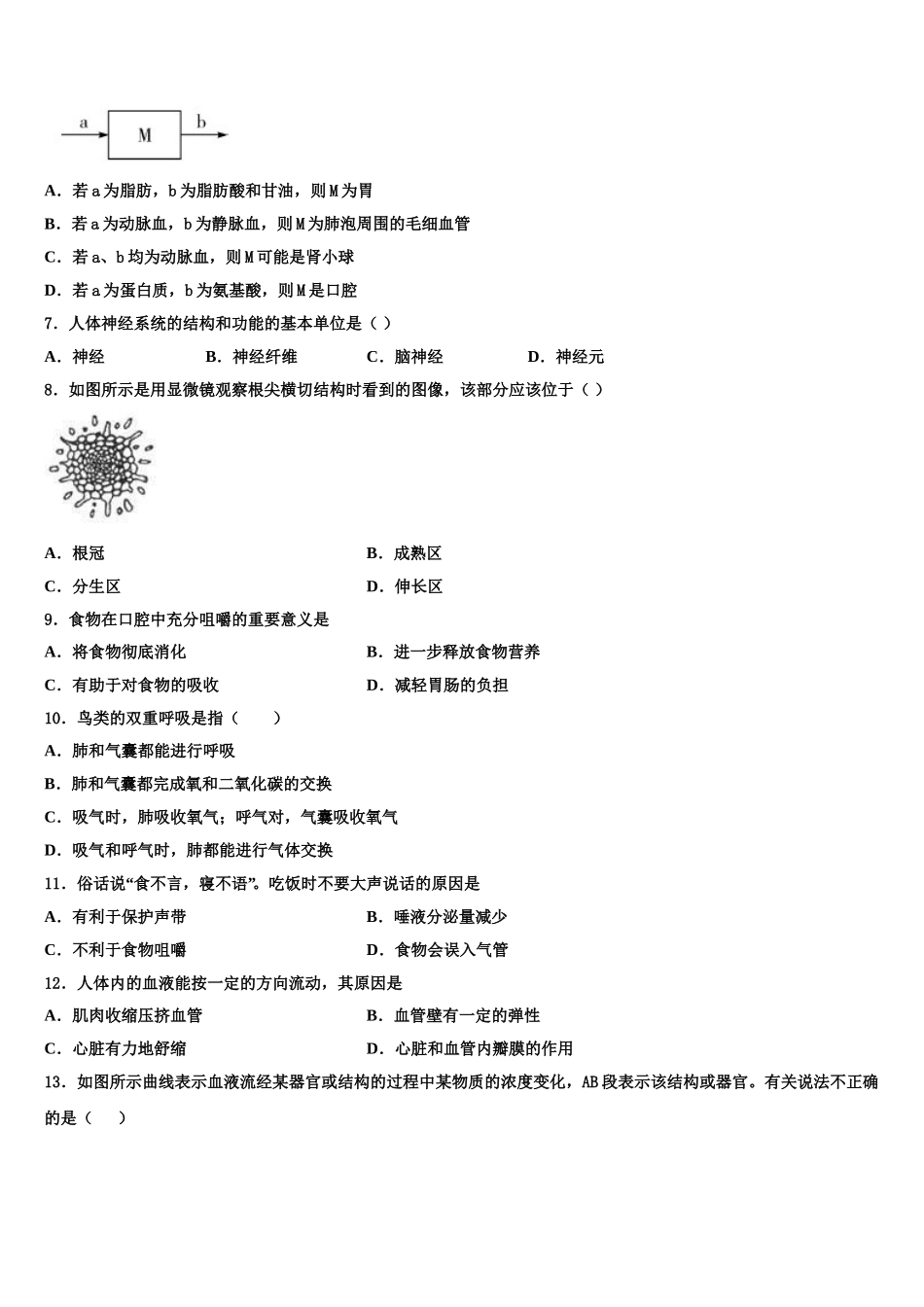 广东省广州市名校2025年七年级生物第二学期期末复习检测试题含解析_第2页