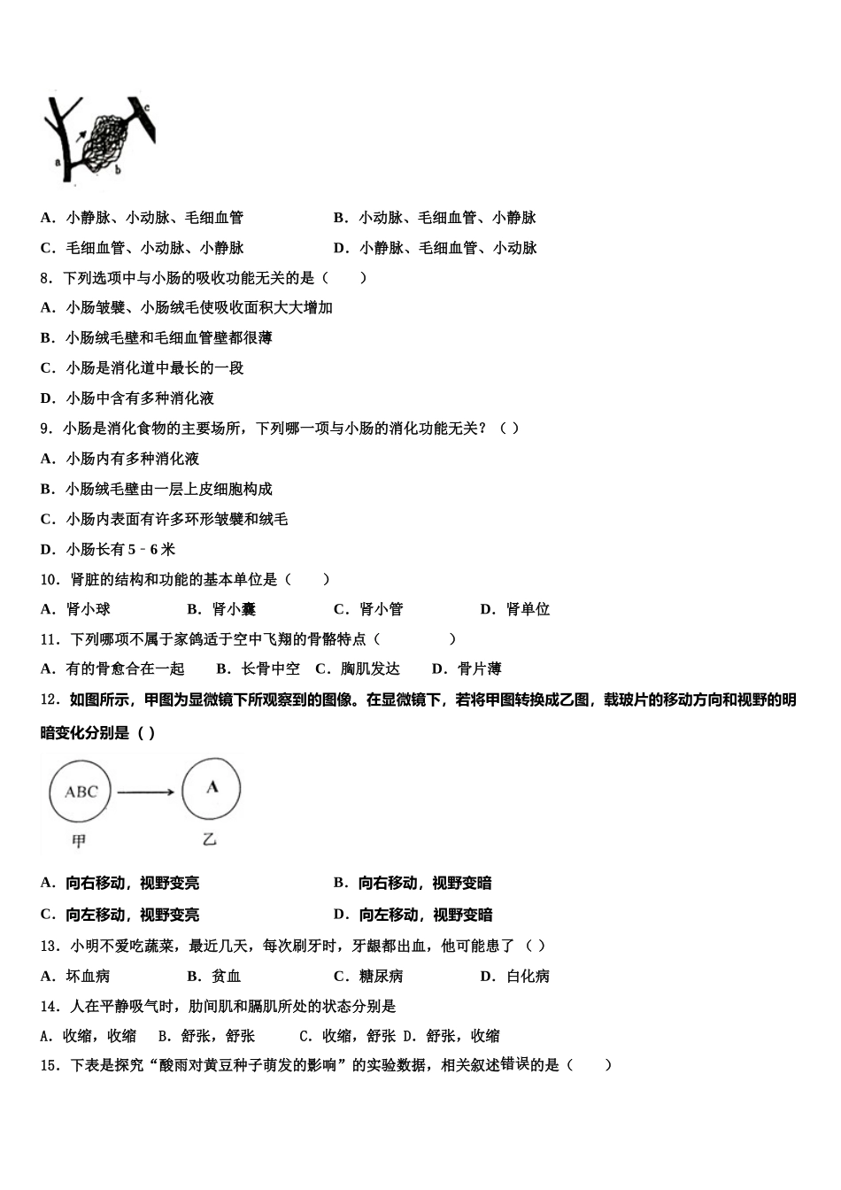 2024-2025学年广东省梅州市梅县生物七年级第二学期期末综合测试试题含解析_第2页