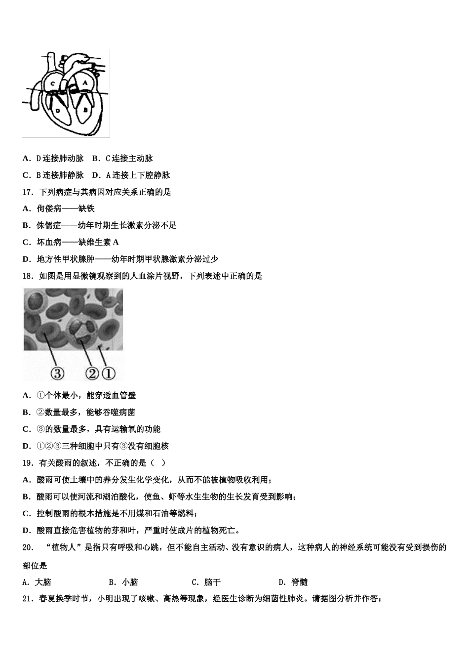 广东省佛山市南海区石门实验中学2025年生物七年级第二学期期末调研模拟试题含解析_第3页