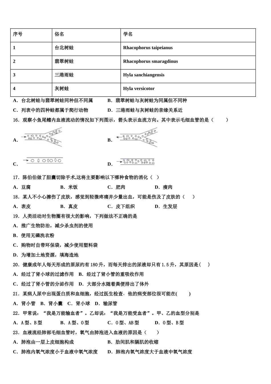 广东省深圳市龙华实验学校2024-2025学年七下生物期末质量跟踪监视模拟试题含解析_第3页