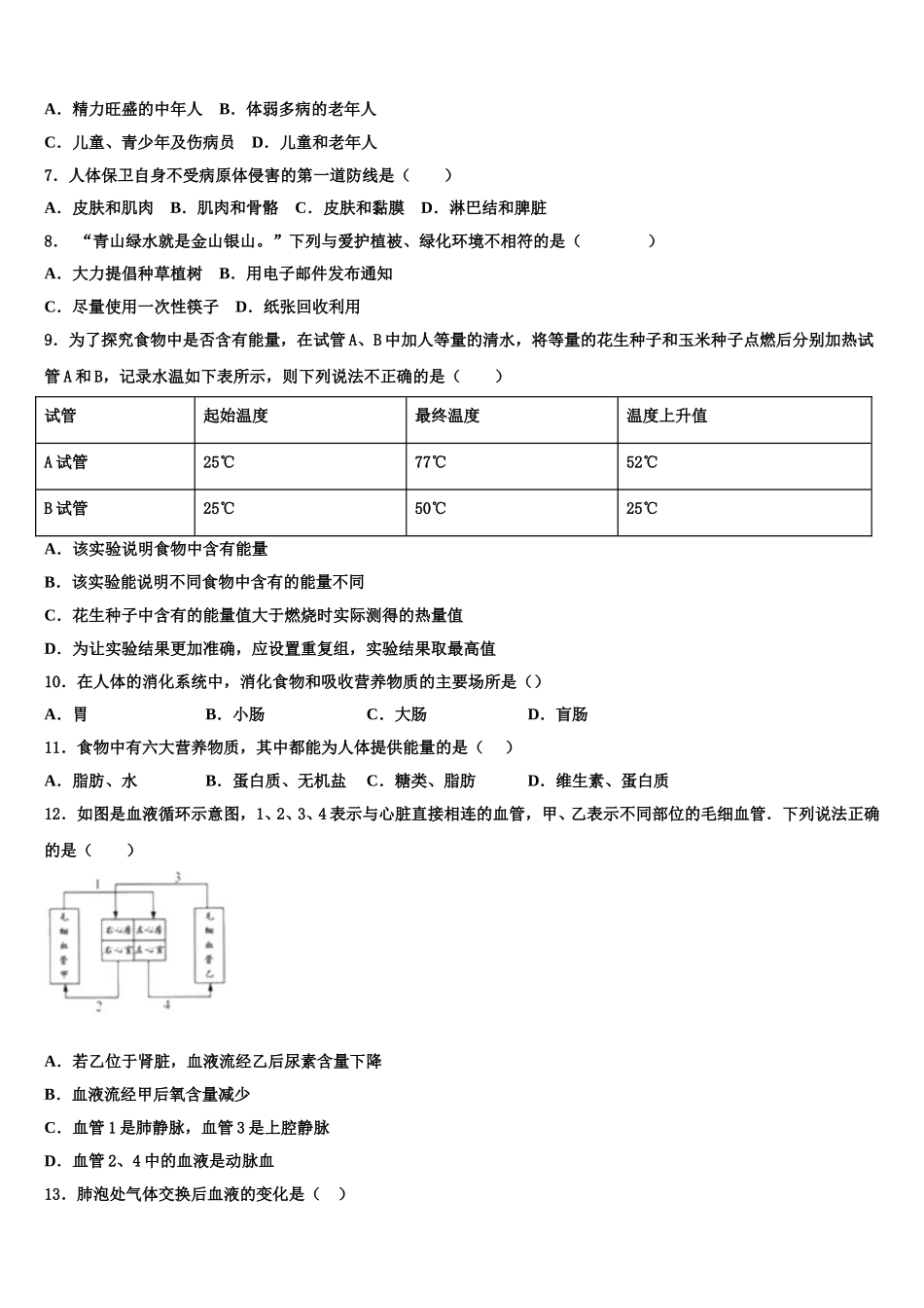 深圳实验学校2025年七下生物期末质量检测试题含解析_第2页