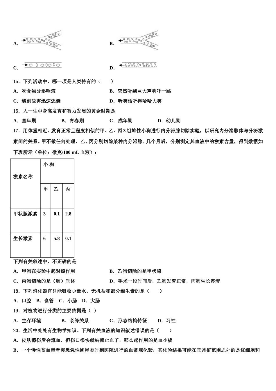2025年佛山市重点中学生物七年级第二学期期末教学质量检测试题含解析_第3页