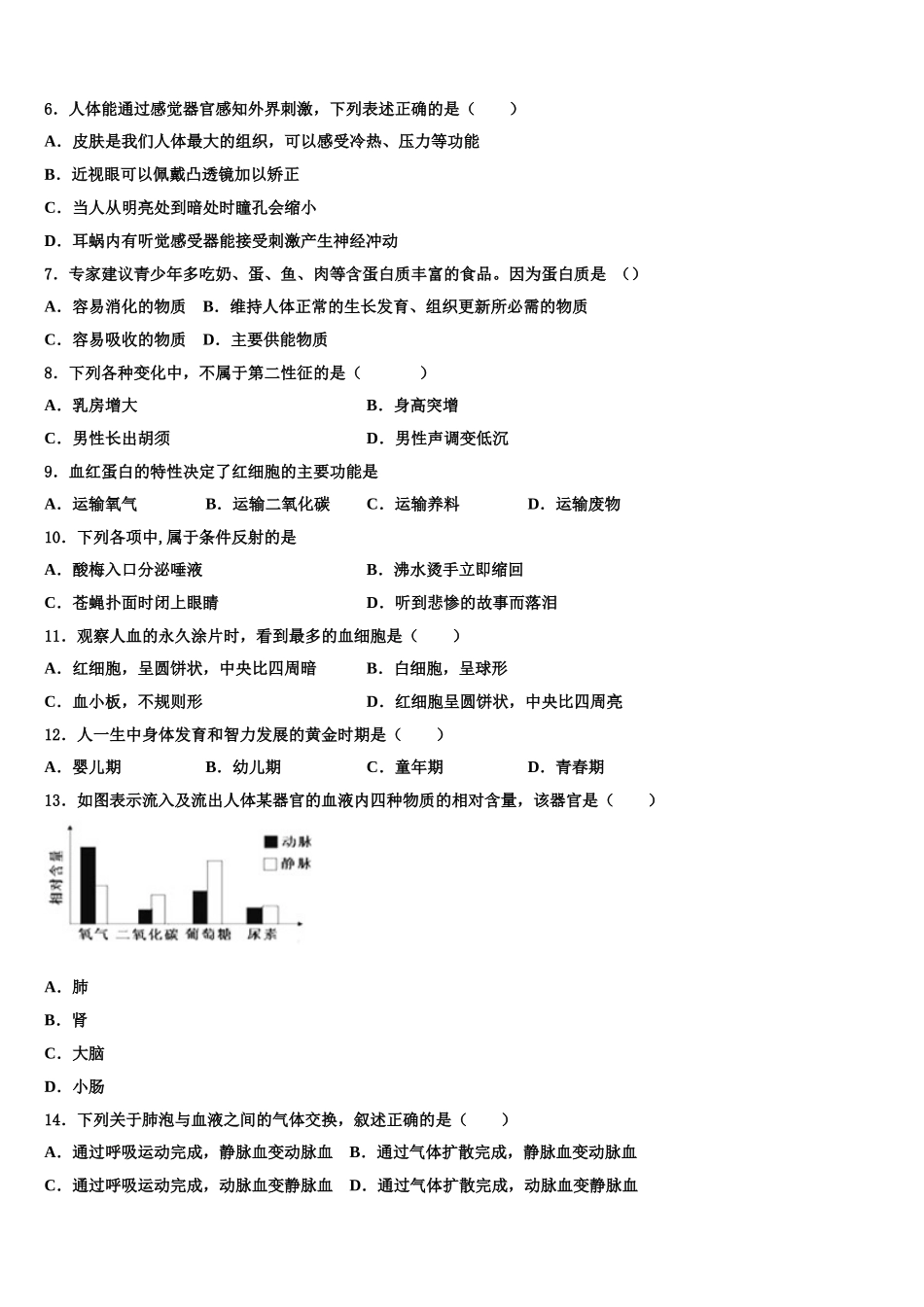 揭阳市榕城区2024-2025学年七下生物期末学业质量监测模拟试题含解析_第2页