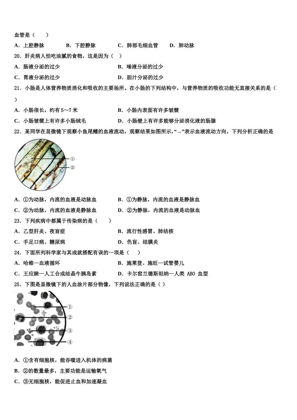 2025年广东省揭阳市普宁市七年级生物第二学期期末质量检测试题含解析_第3页