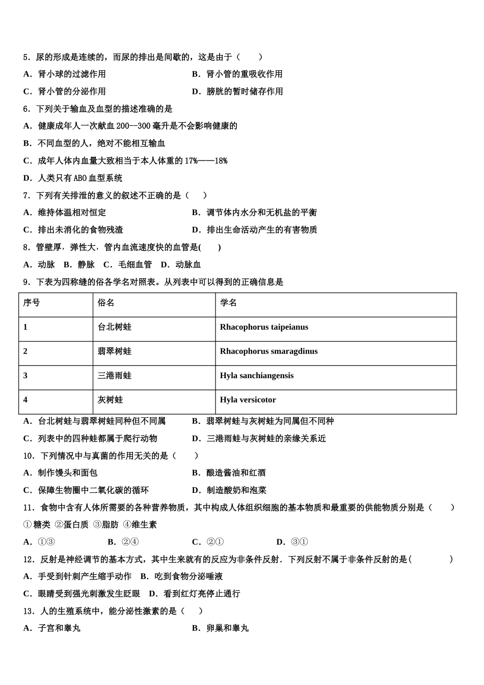2025年广东省佛山市南海区石门实验学校七下生物期末考试试题含解析_第2页