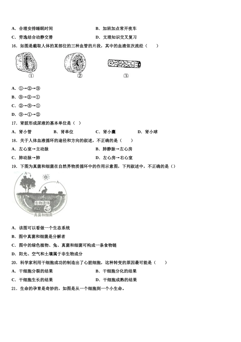 2025届深圳龙文生物七下期末调研模拟试题含解析_第3页