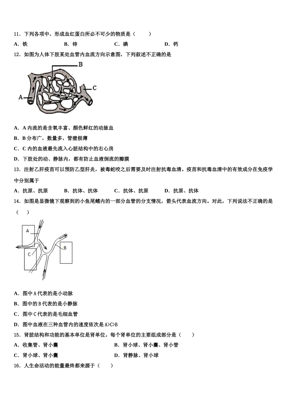 2025年广东省湛江市徐闻县七年级生物第二学期期末达标测试试题含解析_第3页