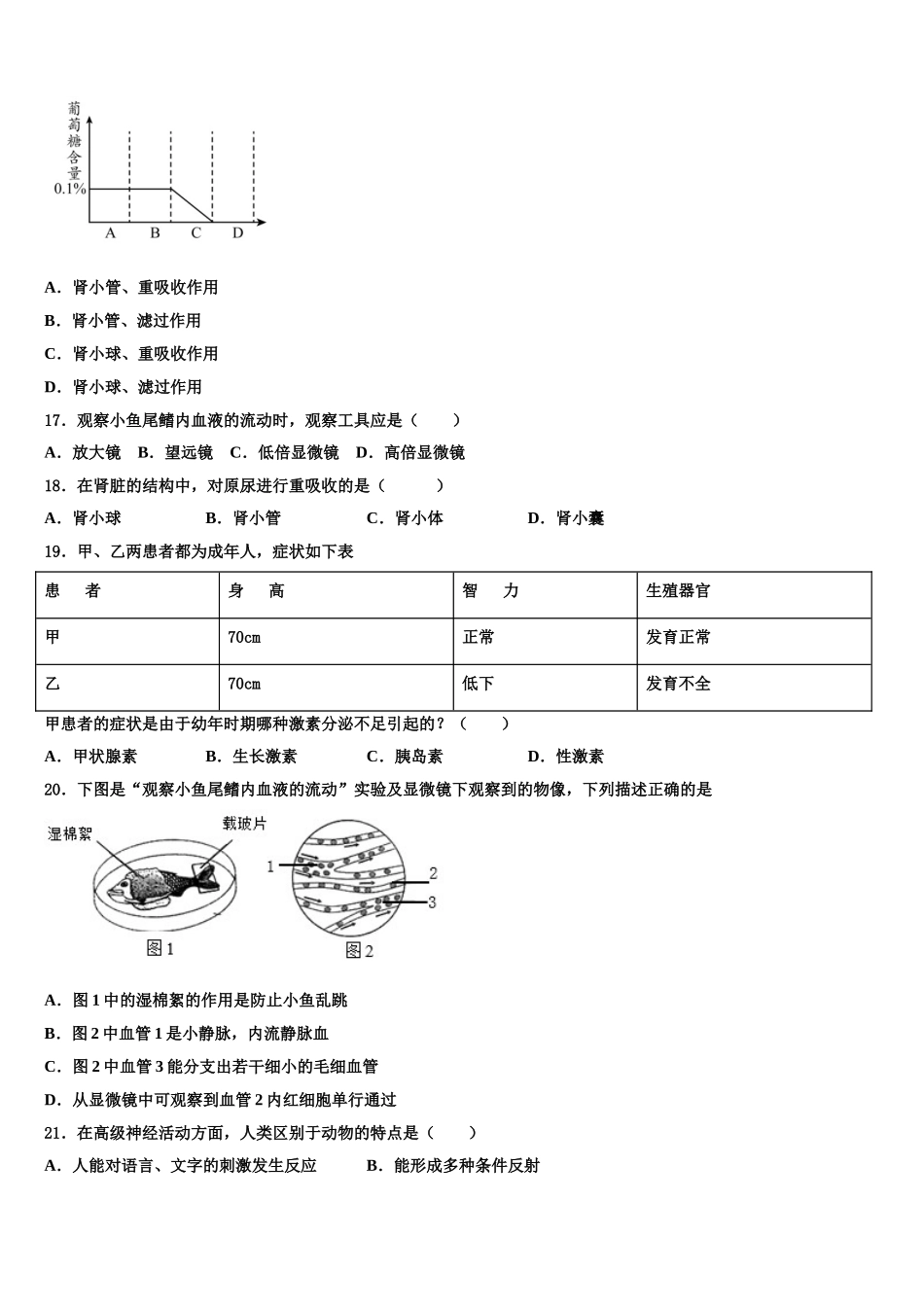 广东省汕头市金山中学2025年七年级生物第二学期期末质量检测模拟试题含解析_第3页