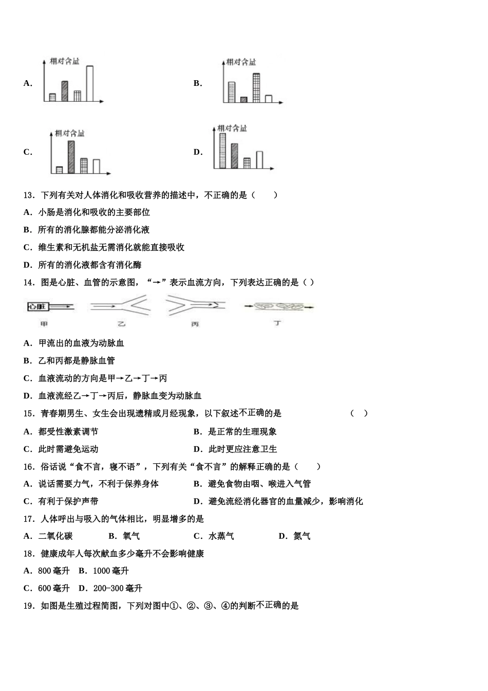 广东省梅州市梅江区伯聪学校2025届七下生物期末统考模拟试题含解析_第3页