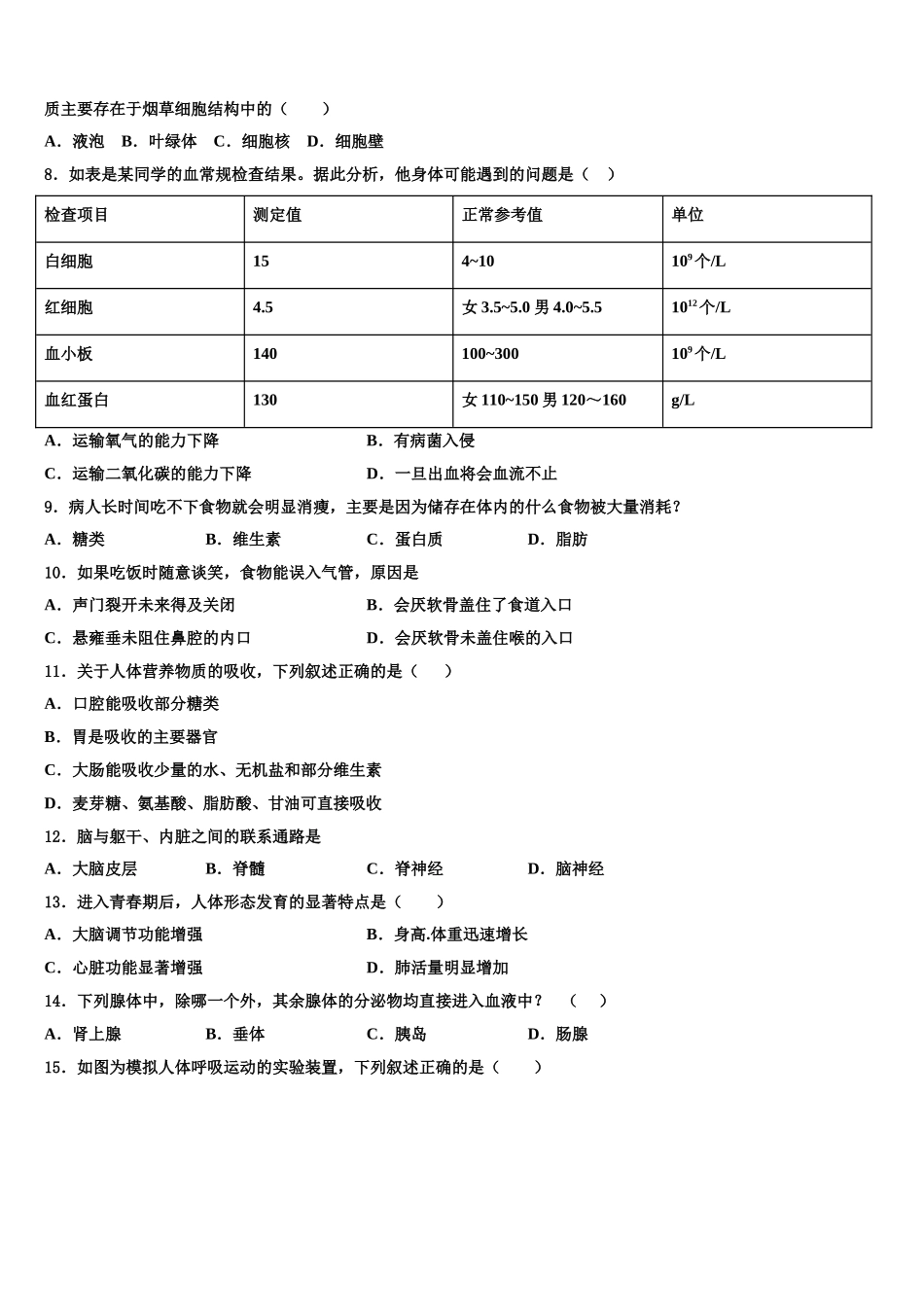 2025届广州市第十中学七下生物期末质量检测模拟试题含解析_第2页