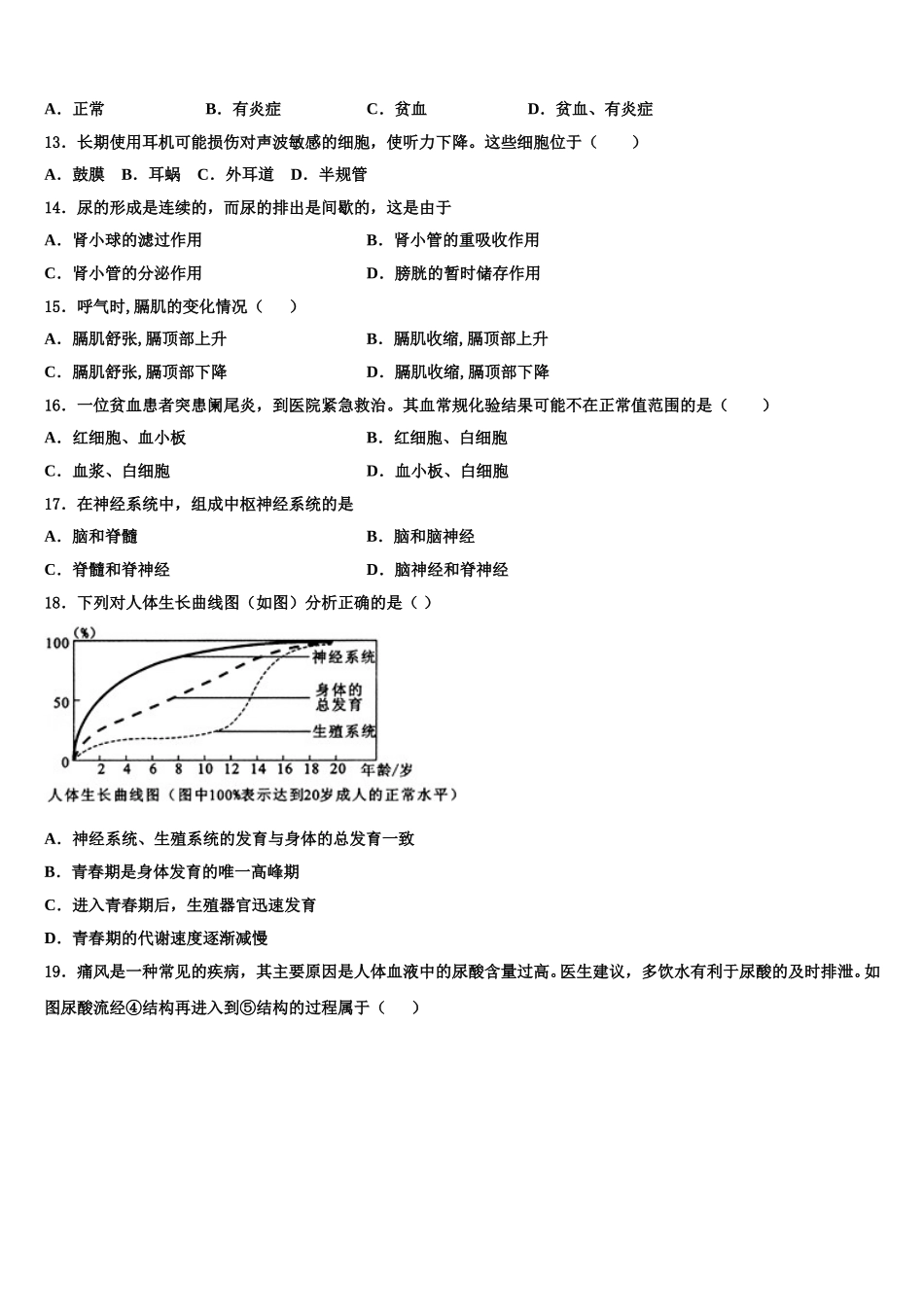 2025年哈尔滨市平房区七下生物期末达标检测模拟试题含解析_第3页