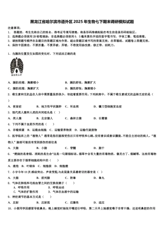 黑龙江省哈尔滨市道外区2025年生物七下期末调研模拟试题含解析