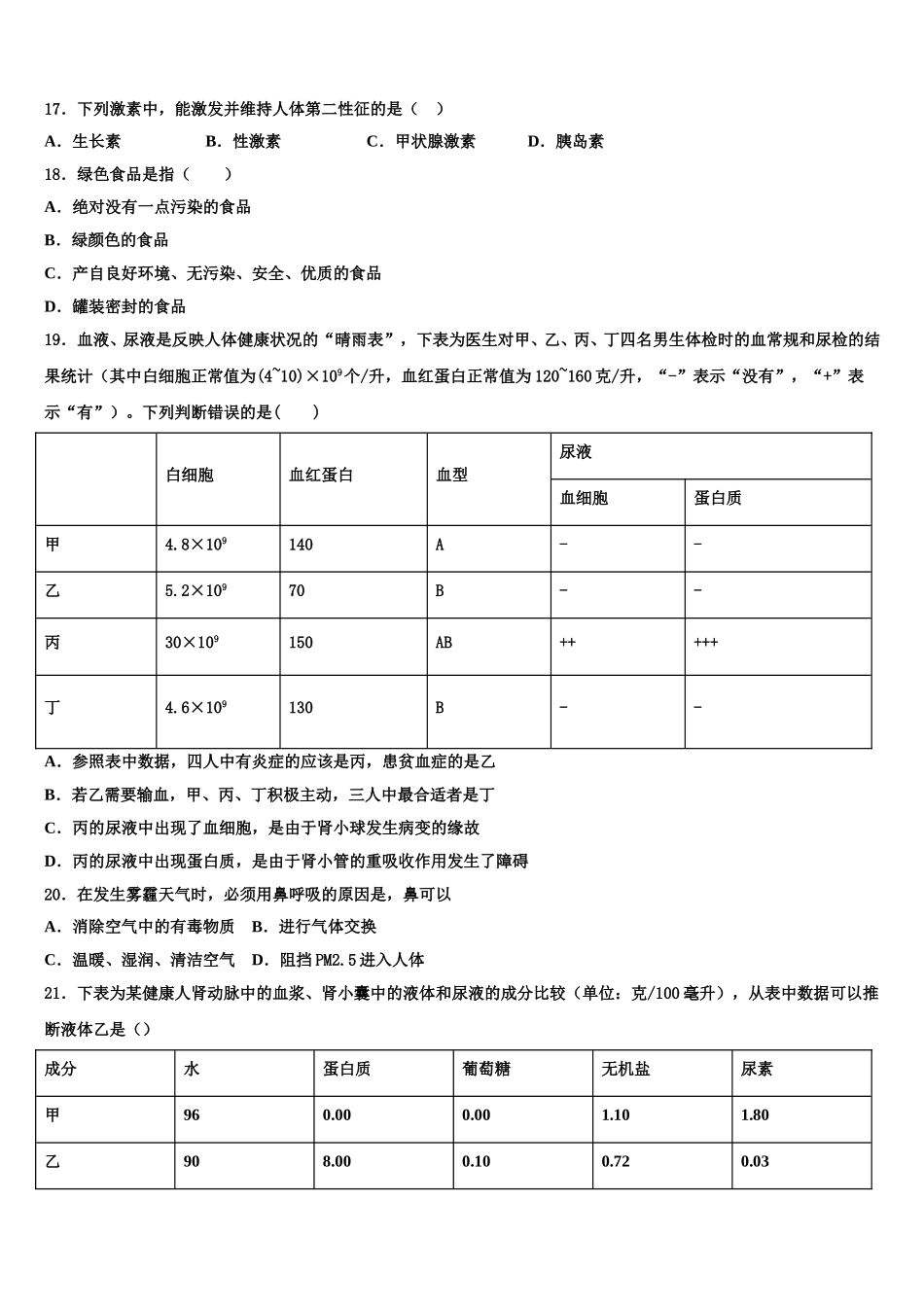 2025届黑龙江省大庆市第六十一中学七下生物期末达标测试试题含解析_第3页