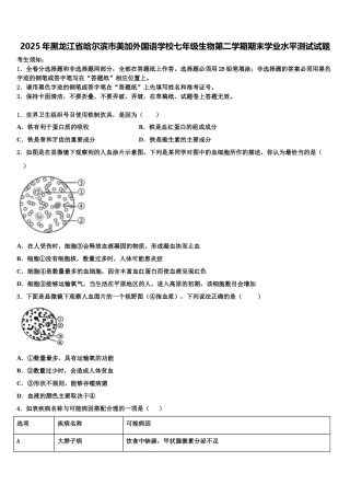 2025年黑龙江省哈尔滨市美加外国语学校七年级生物第二学期期末学业水平测试试题含解析