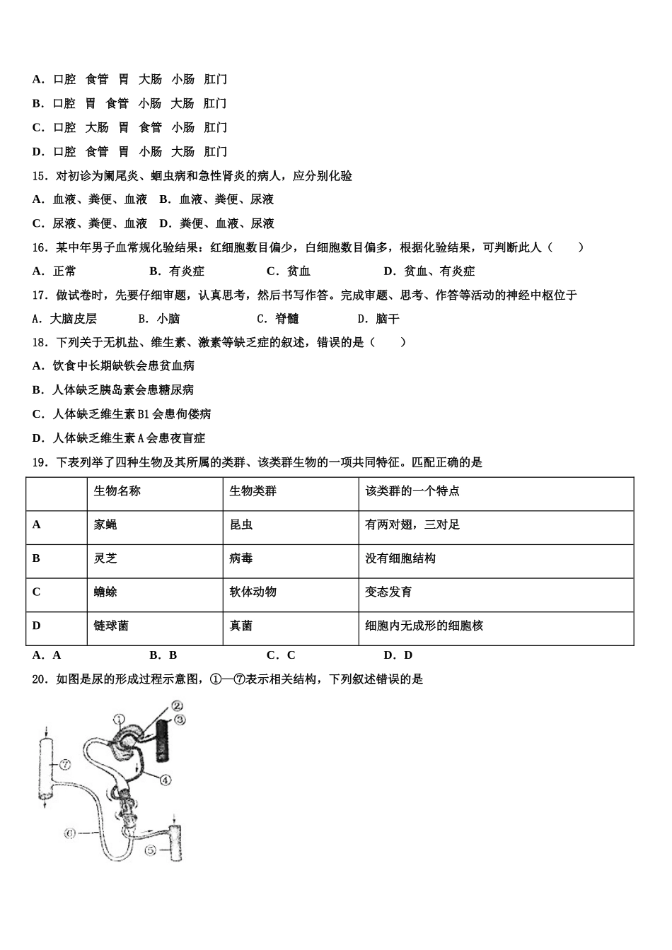 黑河市重点中学2024-2025学年七年级生物第二学期期末达标检测试题含解析_第3页