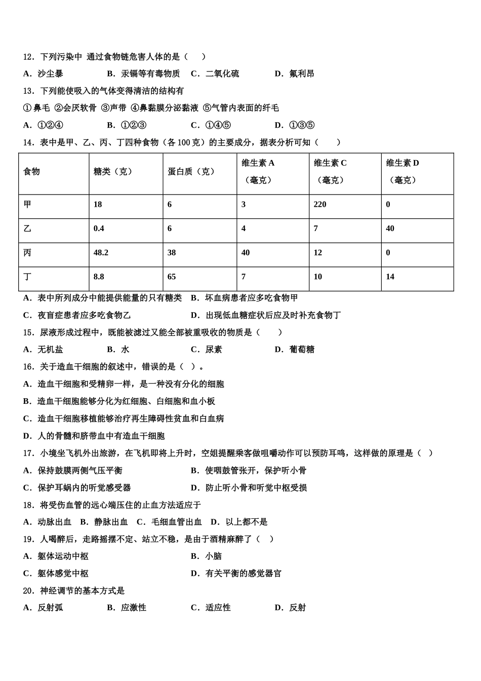 黑龙江省龙江县2025届生物七年级第二学期期末学业质量监测模拟试题含解析_第2页