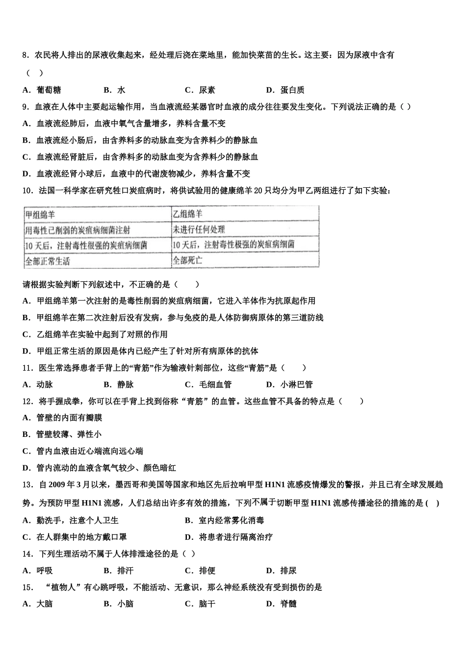 黑龙江省哈尔滨市六十中学2024-2025学年生物七年级第二学期期末复习检测试题含解析_第2页