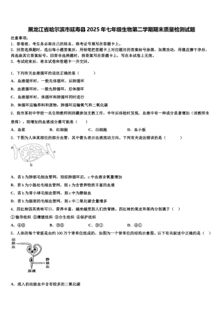 黑龙江省哈尔滨市延寿县2025年七年级生物第二学期期末质量检测试题含解析