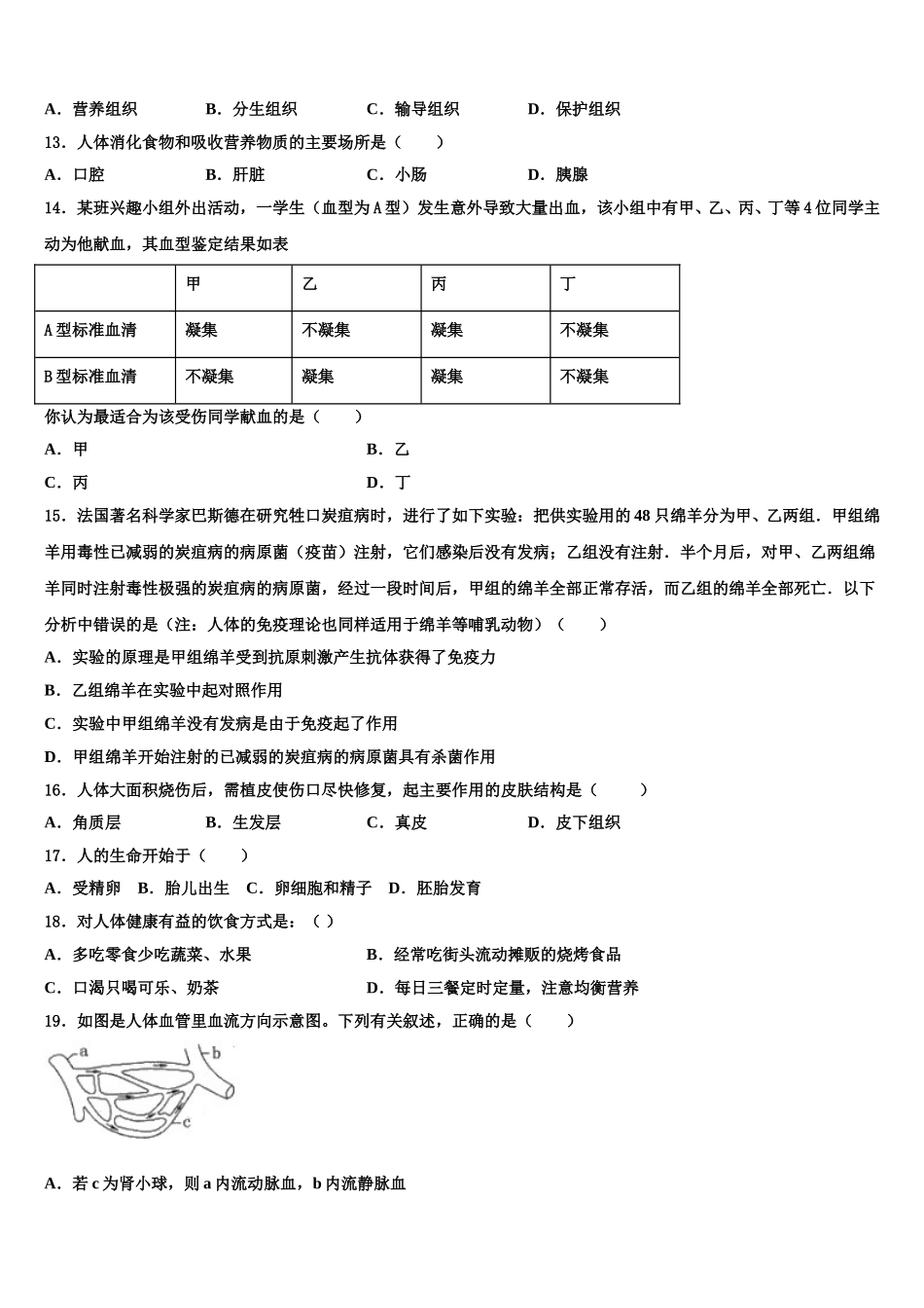 七台河市重点中学2024-2025学年七年级生物第二学期期末监测模拟试题含解析_第3页