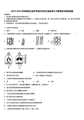 2024-2025学年黑龙江省齐齐哈尔市龙江县生物七下期末复习检测试题含解析
