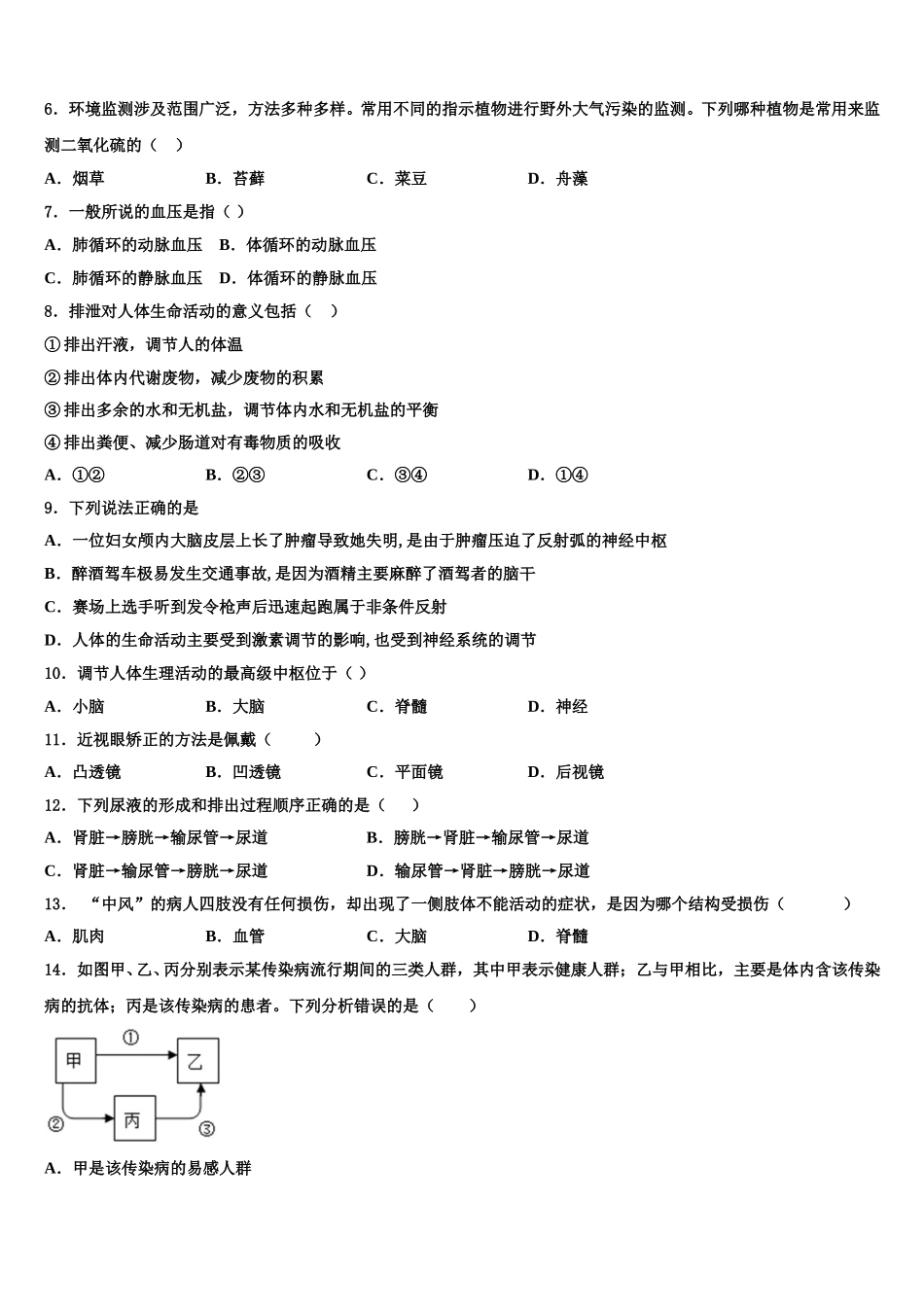 黑龙江省哈尔滨市哈十七中学2025届七下生物期末质量跟踪监视模拟试题含解析_第2页