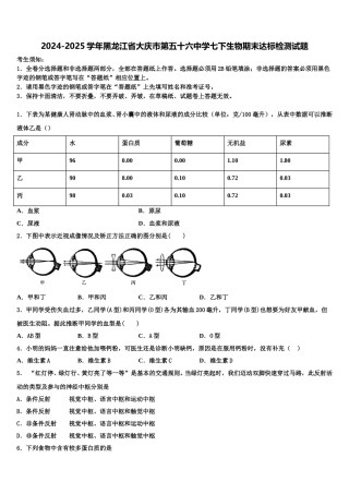 2024-2025学年黑龙江省大庆市第五十六中学七下生物期末达标检测试题含解析