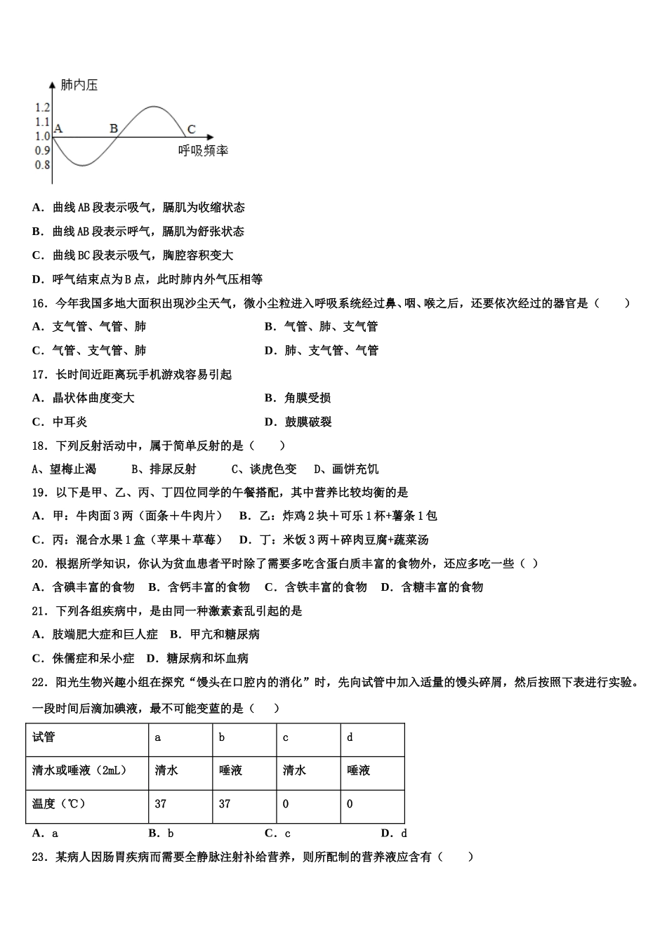 黑龙江省庆安县2025届七下生物期末达标检测试题含解析_第3页