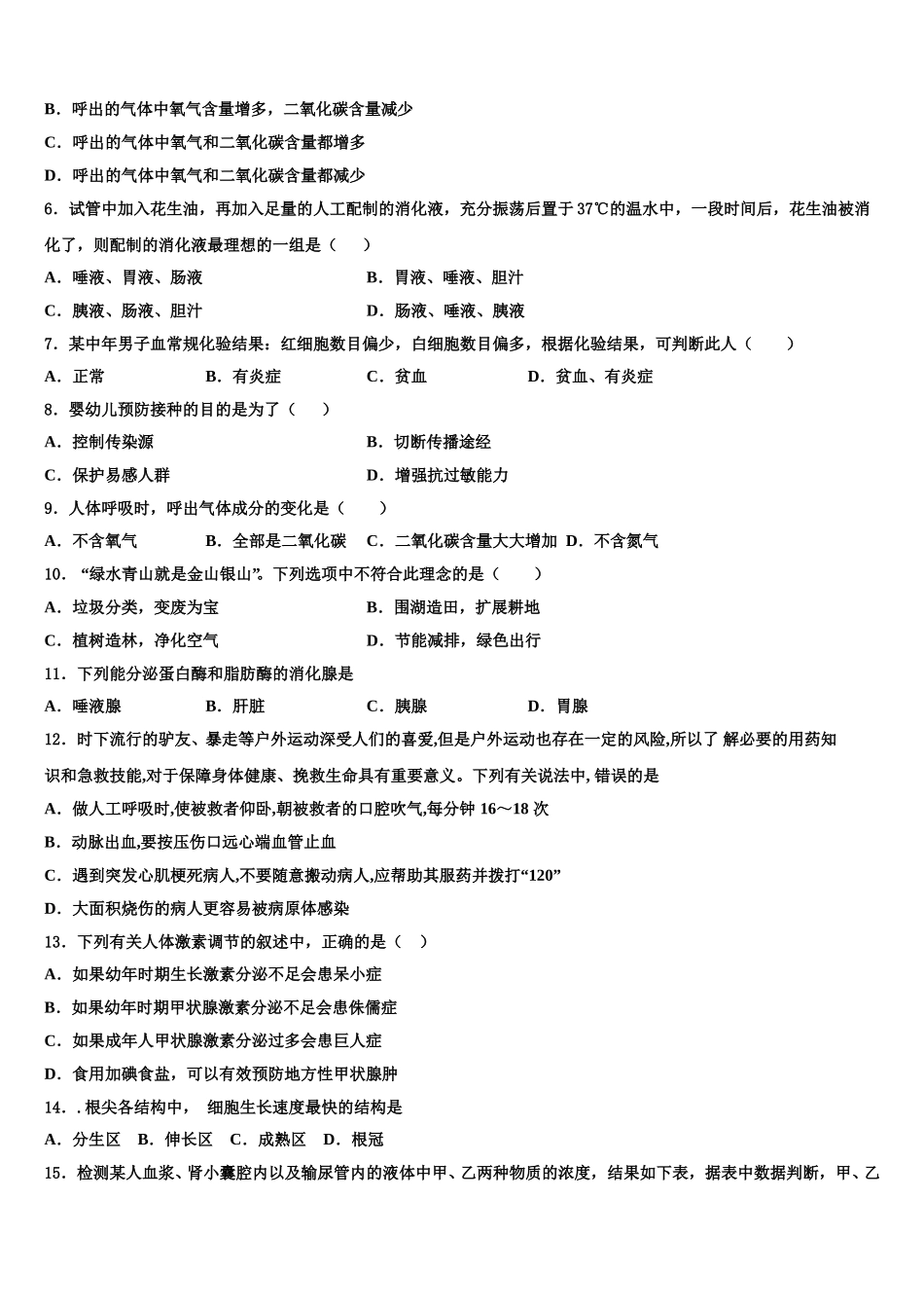 2024-2025学年黑龙江省密山市实验中学生物七年级第二学期期末统考试题含解析_第2页